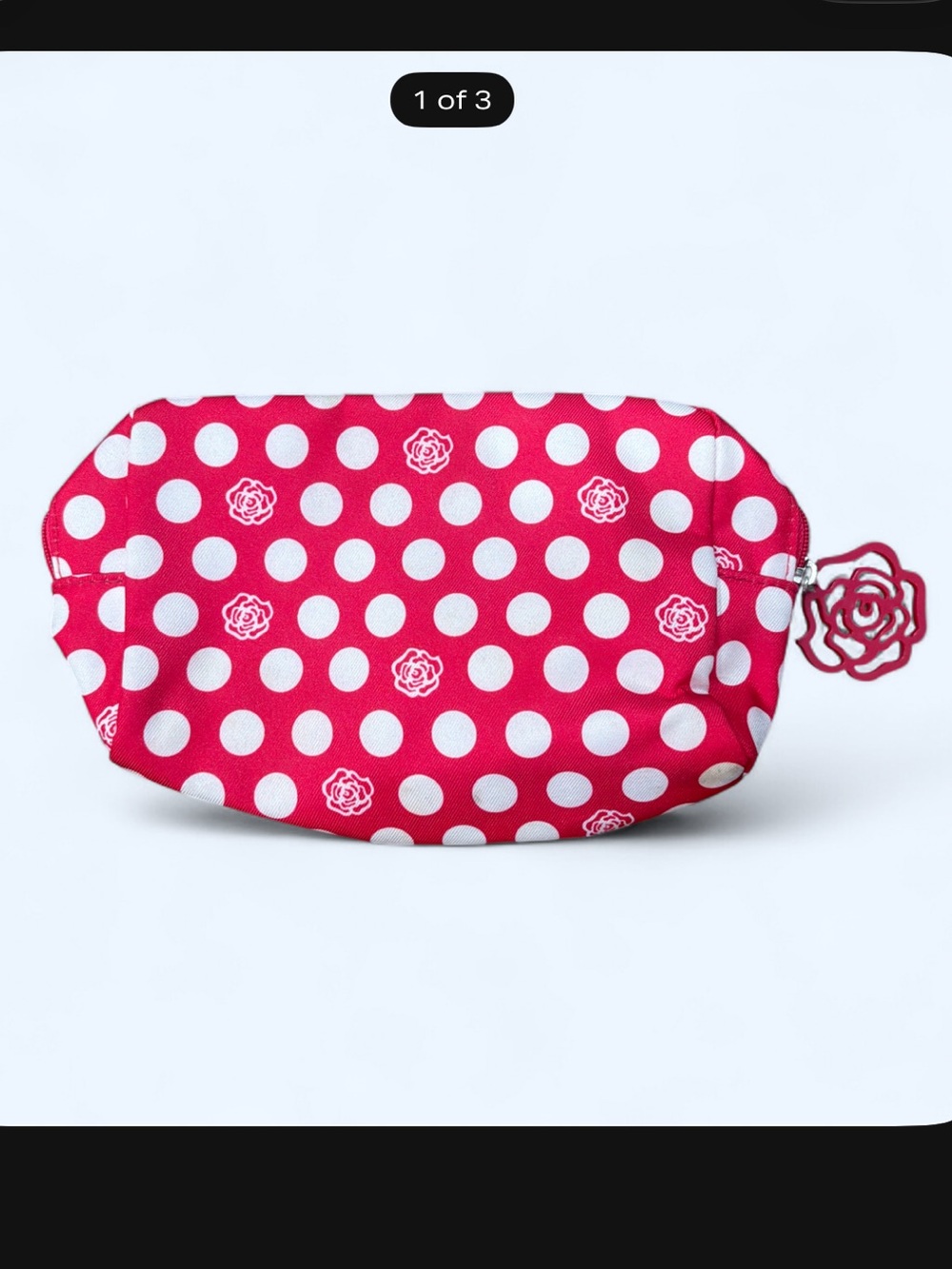 Lancome Paris Polka Dot Cosmetic Pouch with Rose Charm - Pink